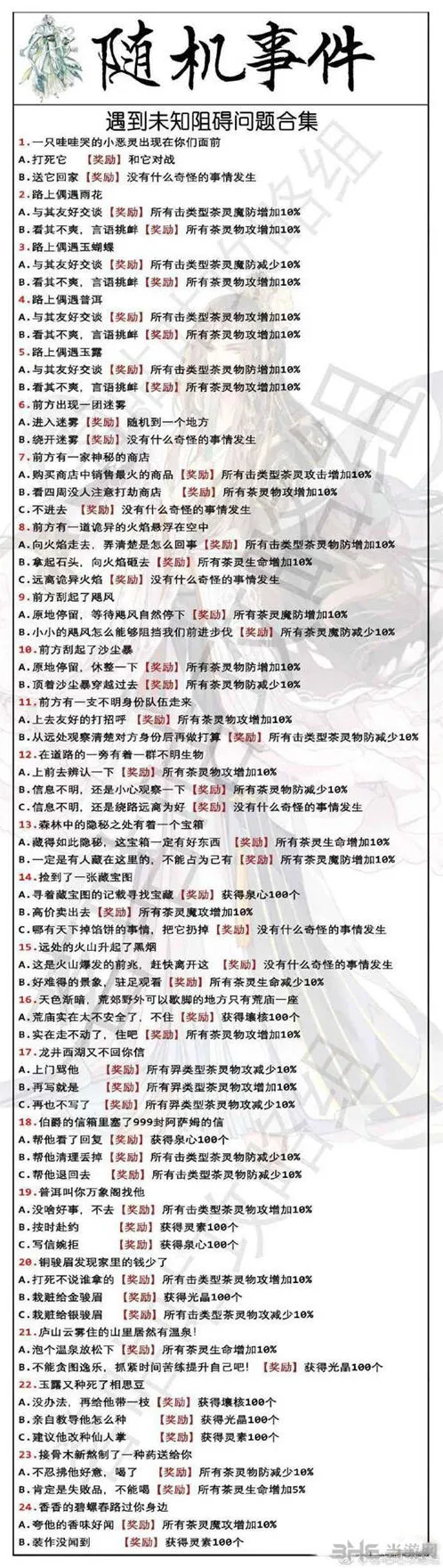 《茗心录》全战斗随机事件答案攻略