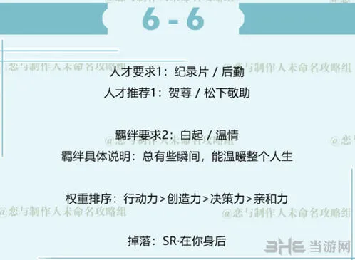恋与制作人白起拍摄副本6-6完美通关指南