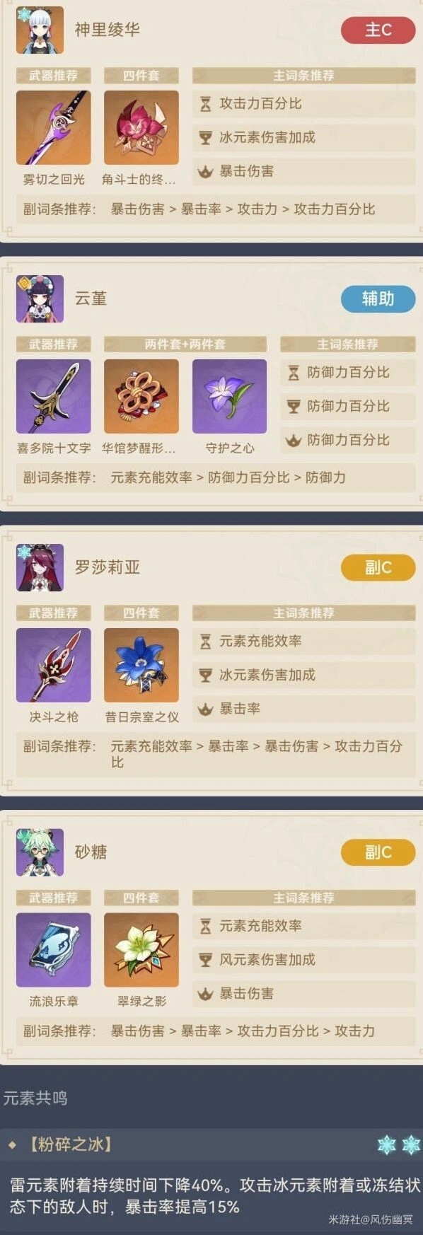 原神神里绫华冰伤队搭配指南