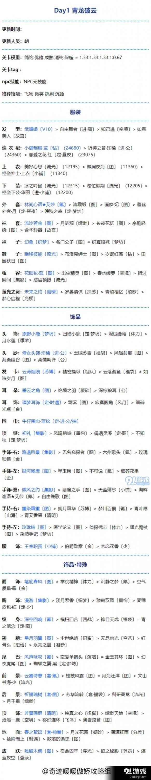 奇迹暖暖青龙破云第一天完美搭配