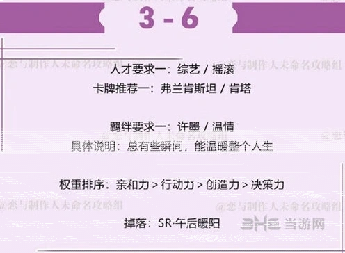 《恋与制作人》许墨拍摄副本3-6攻略